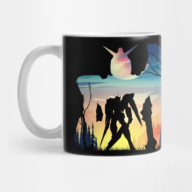 Giant Robot Mountain Sunset silhouette by Meca-artwork